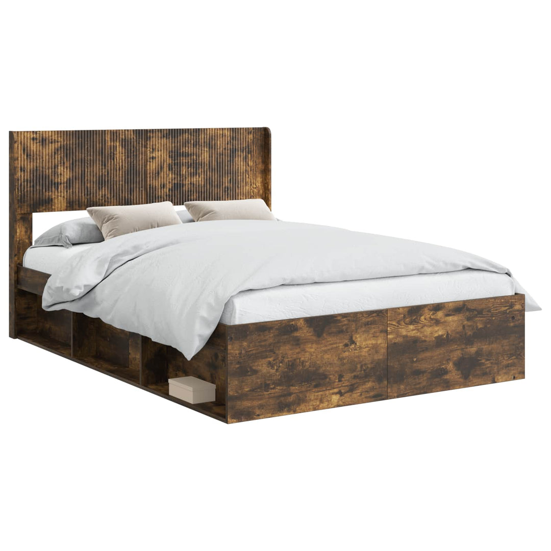 Sengestel med opbevaring og hovedgærde Røget eg 120 x 190 cm