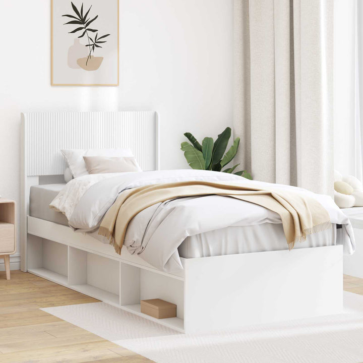 Sengestel med opbevaring og hovedgærde Hvid 100 x 200 cm