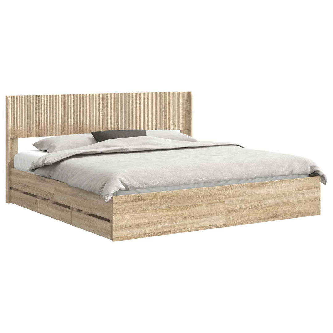 Sengestel med opbevaring og hovedgærde Sonoma-eg 200 x 200 cm