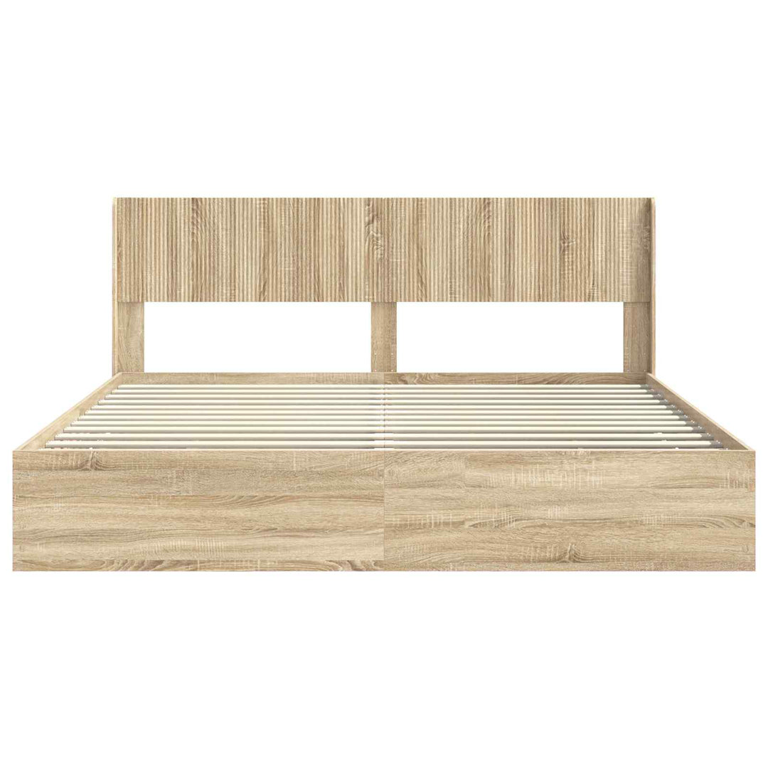 Sengestel med opbevaring og hovedgærde Sonoma-eg 200 x 200 cm