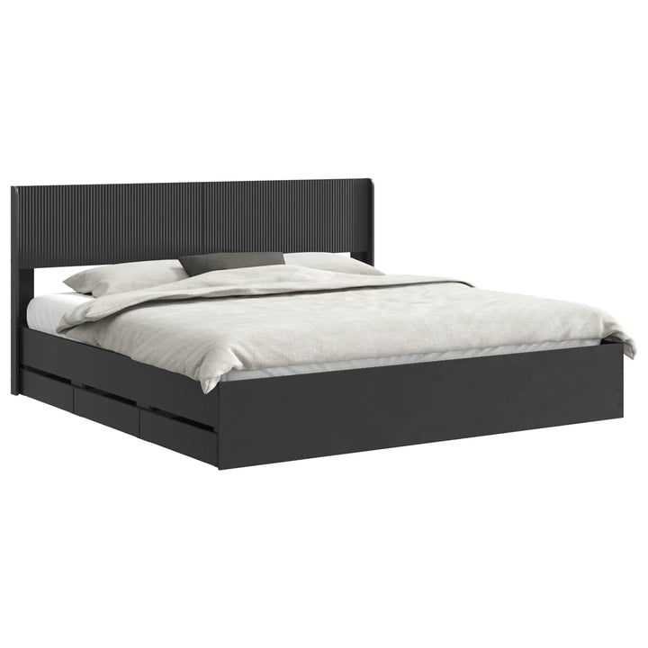 Sengestel med opbevaring og hovedgærde Sort 180 x 200 cm