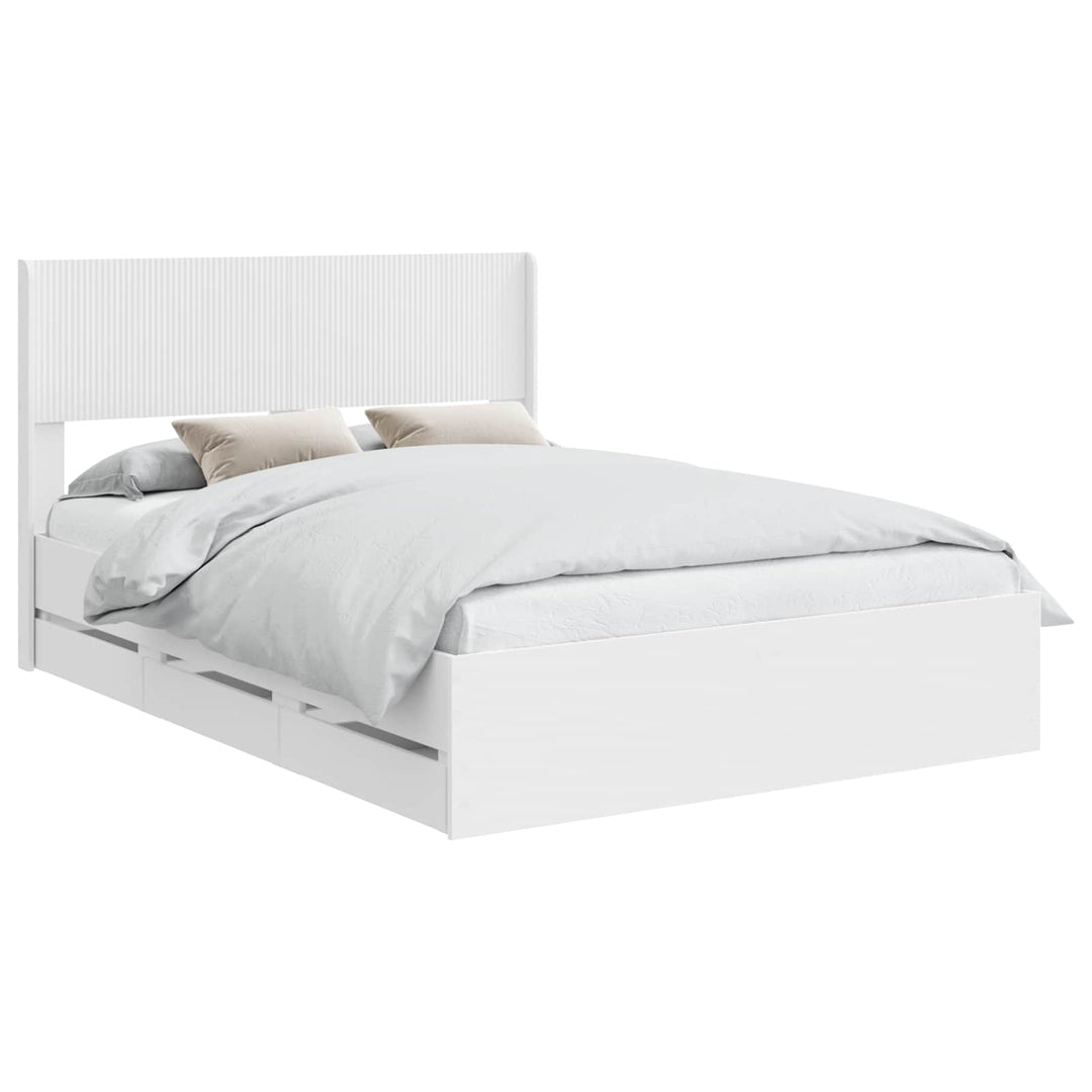 Sengestel med opbevaring og hovedgærde Hvid 150 x 200 cm