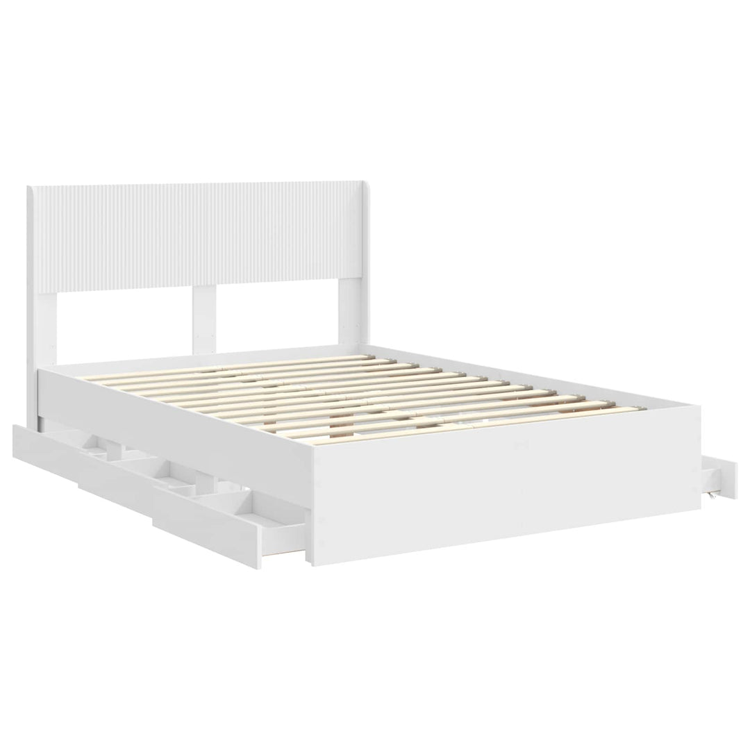 Sengestel med opbevaring og hovedgærde Hvid 150 x 200 cm