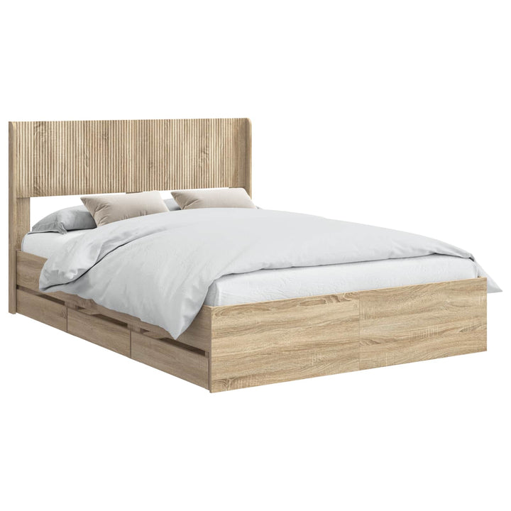 Sengestel med opbevaring og hovedgærde Sonoma-eg 150 x 200 cm