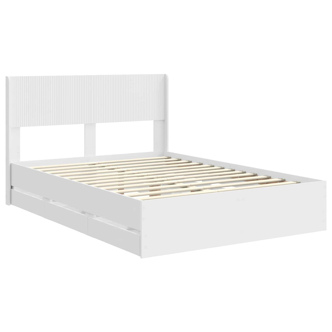 Sengestel med opbevaring og hovedgærde Hvid 140 x 190 cm