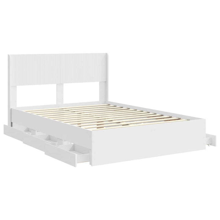 Sengestel med opbevaring og hovedgærde Hvid 140 x 190 cm
