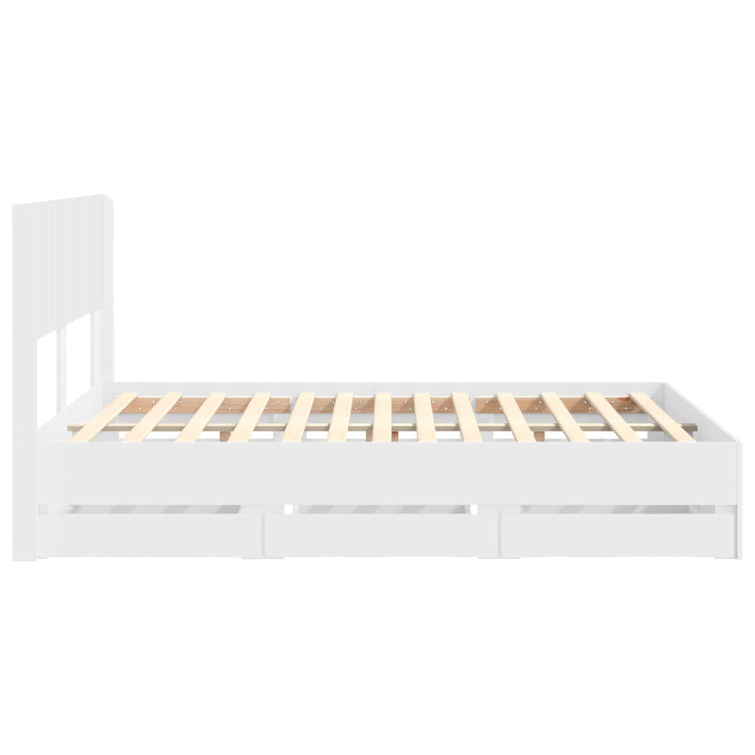 Sengestel med opbevaring og hovedgærde Hvid 140 x 190 cm