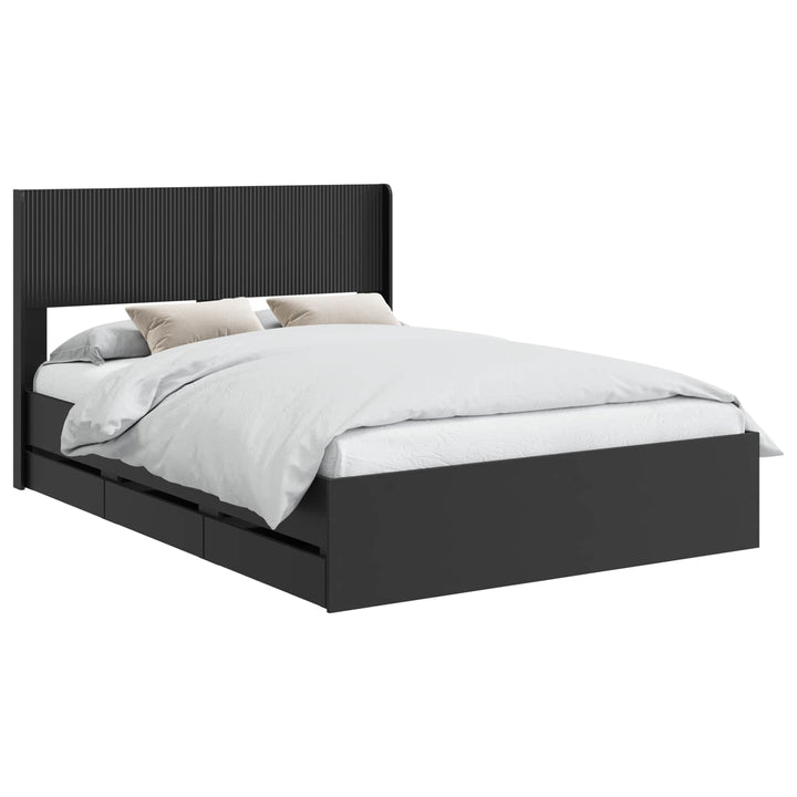 Sengestel med opbevaring og hovedgærde Sort 140 x 190 cm