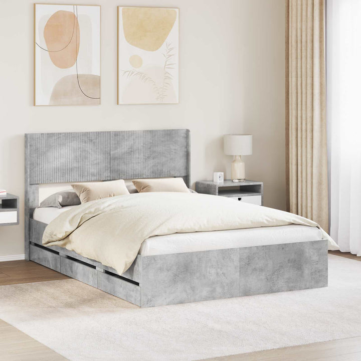 Sengestel med opbevaring og hovedgærde Betongrå 135 x 190 cm