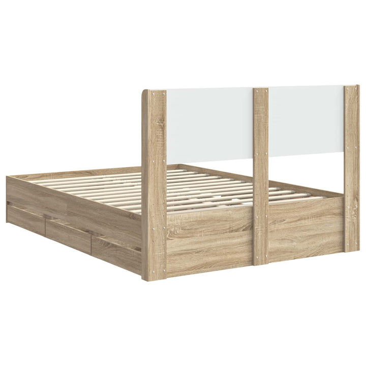 Sengestel med opbevaring og hovedgærde Sonoma-eg 120 x 190 cm