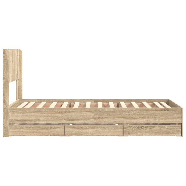 Sengestel med opbevaring og hovedgærde Sonoma-eg 100 x 200 cm