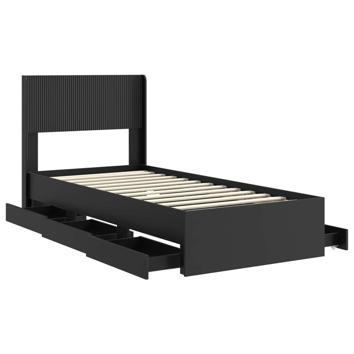 Sengestel med opbevaring og hovedgærde Sort 90 x 190 cm