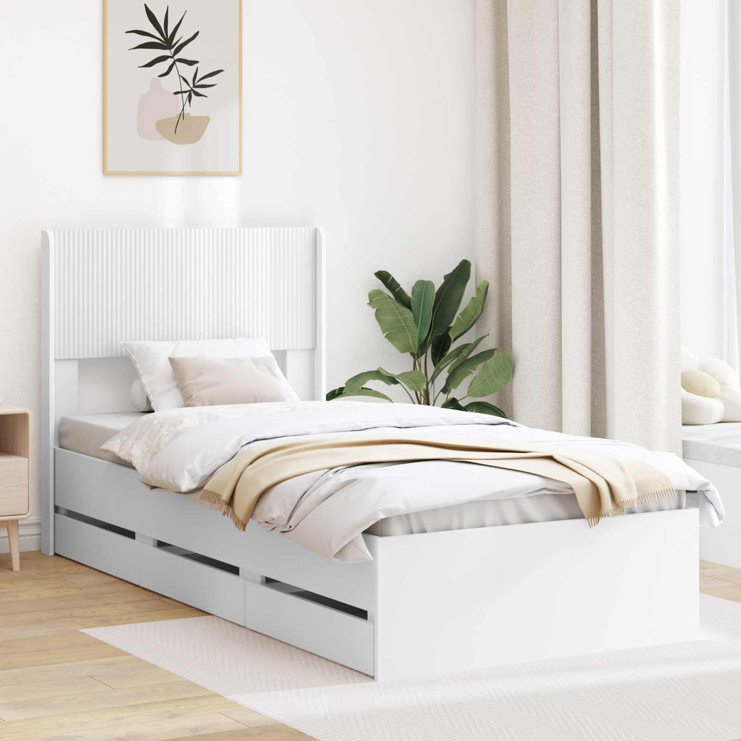 Sengestel med opbevaring og hovedgærde Hvid 75 x 190 cm