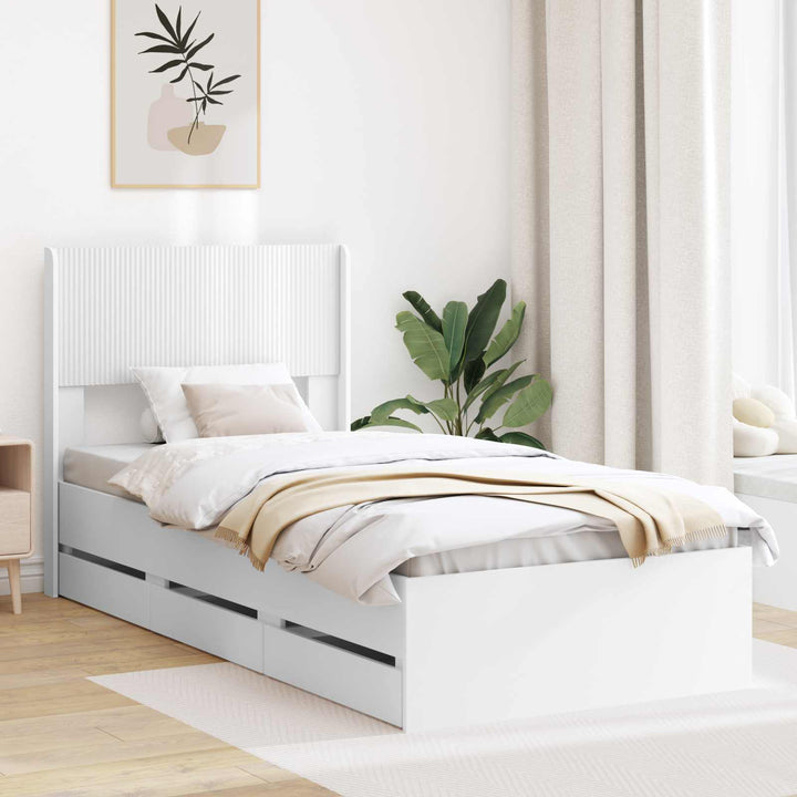 Sengestel med opbevaring og hovedgærde Hvid 75 x 190 cm