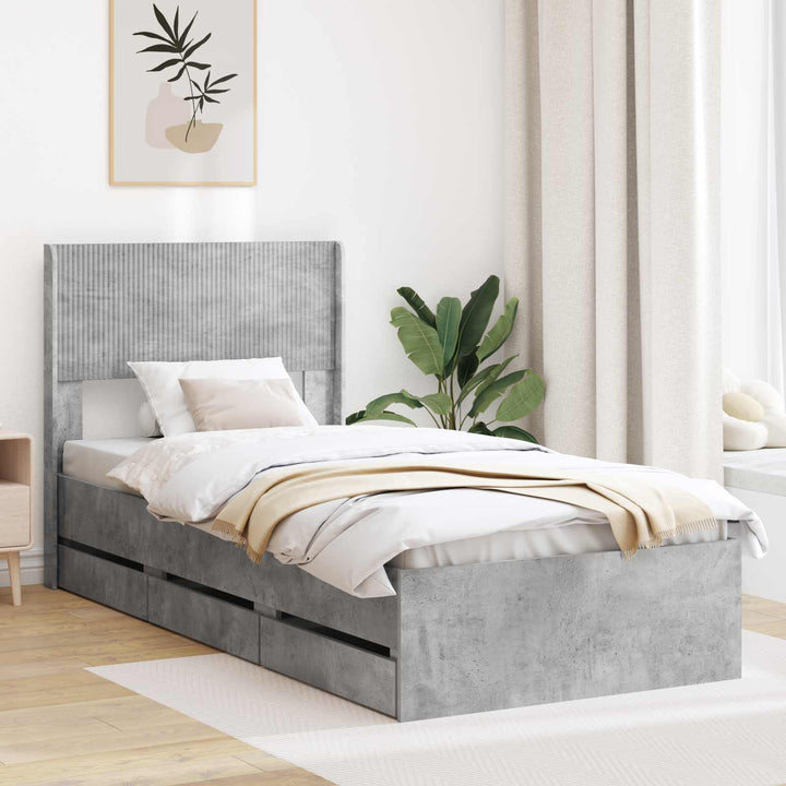 Sengestel med opbevaring og hovedgærde Betongrå 75 x 190 cm