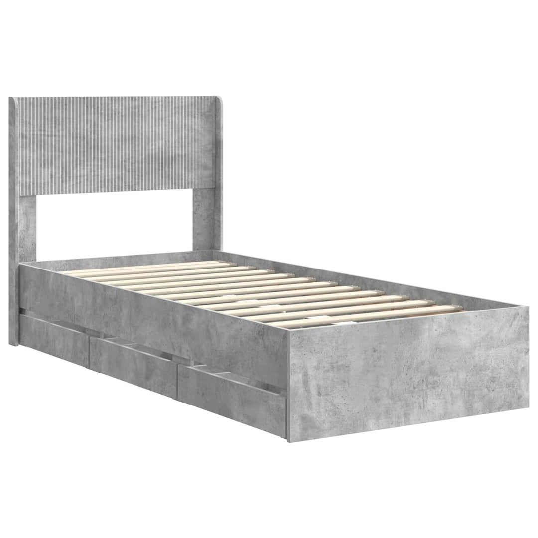 Sengestel med opbevaring og hovedgærde Betongrå 75 x 190 cm