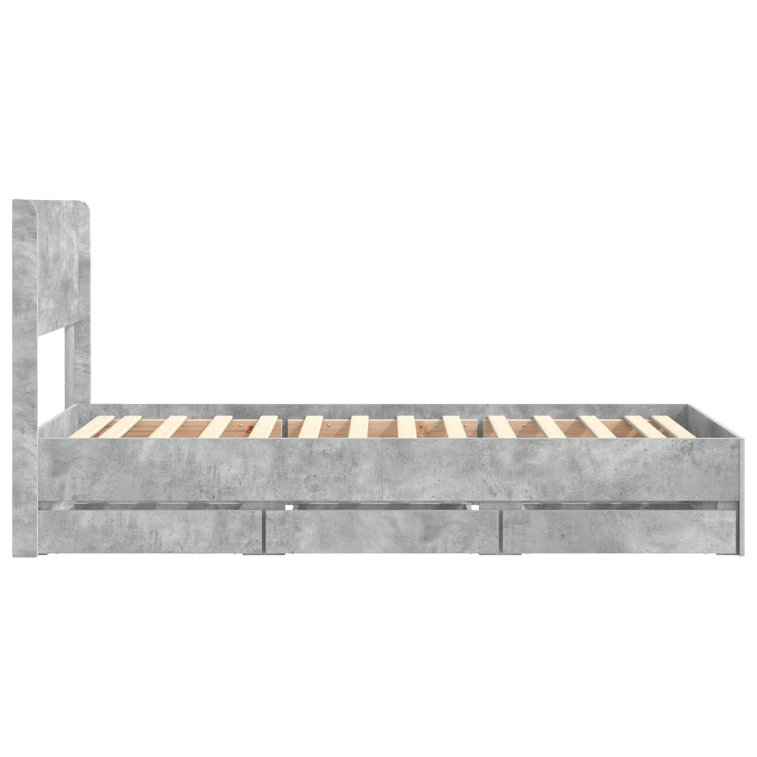 Sengestel med opbevaring og hovedgærde Betongrå 75 x 190 cm