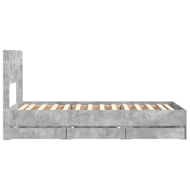 Sengestel med opbevaring og hovedgærde Betongrå 75 x 190 cm