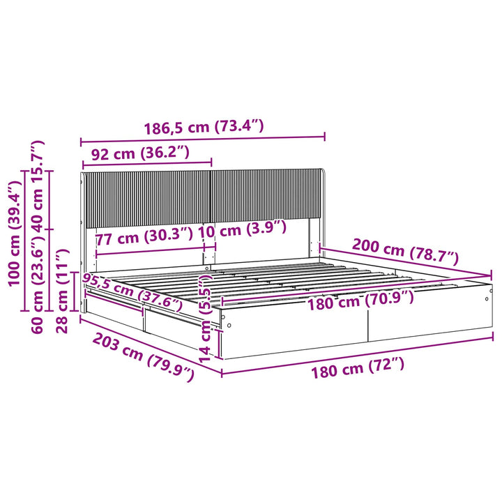 Sengestel med opbevaring og hovedgærde Sonoma-eg 180 x 200 cm