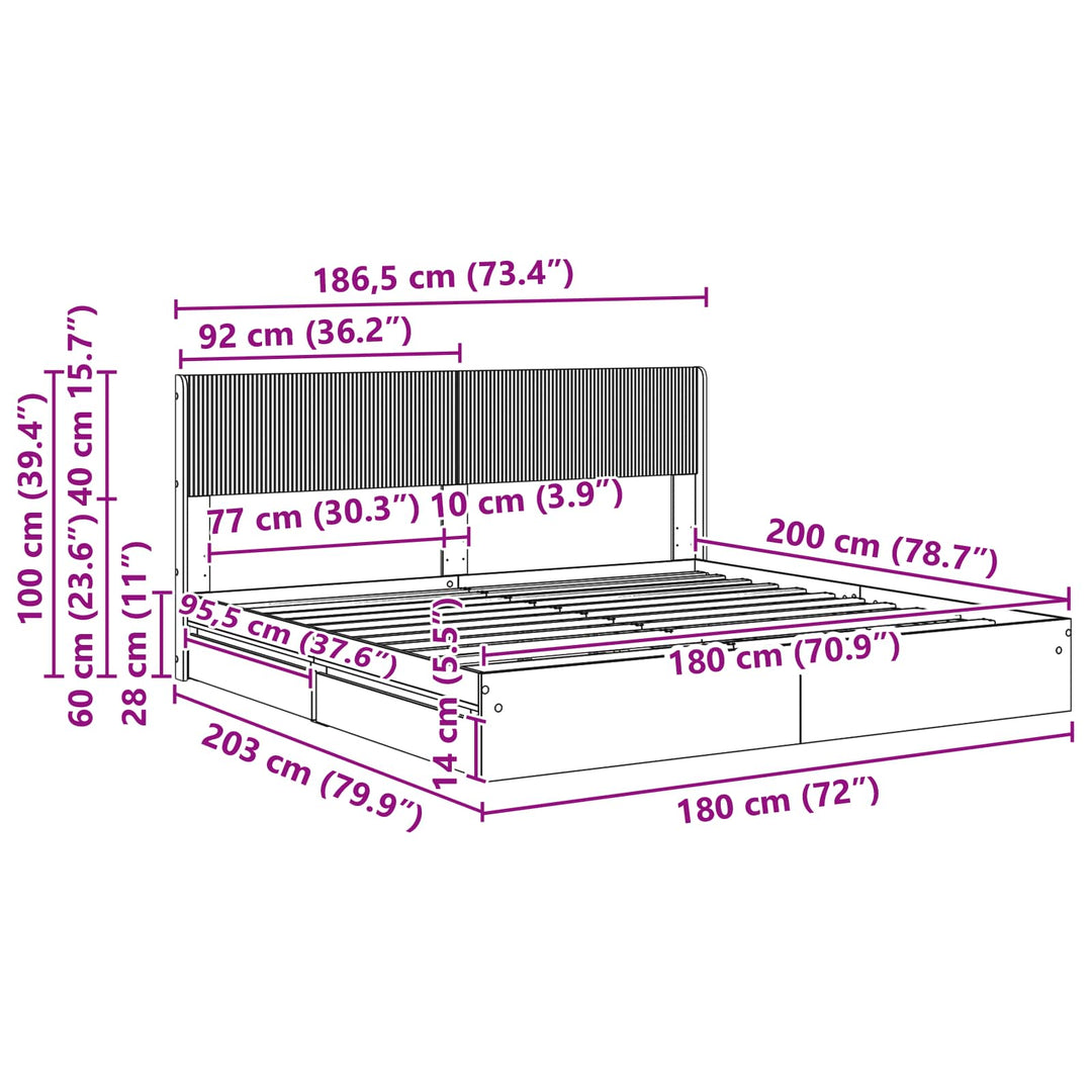 Sengestel med opbevaring og hovedgærde Røget eg 180 x 200 cm