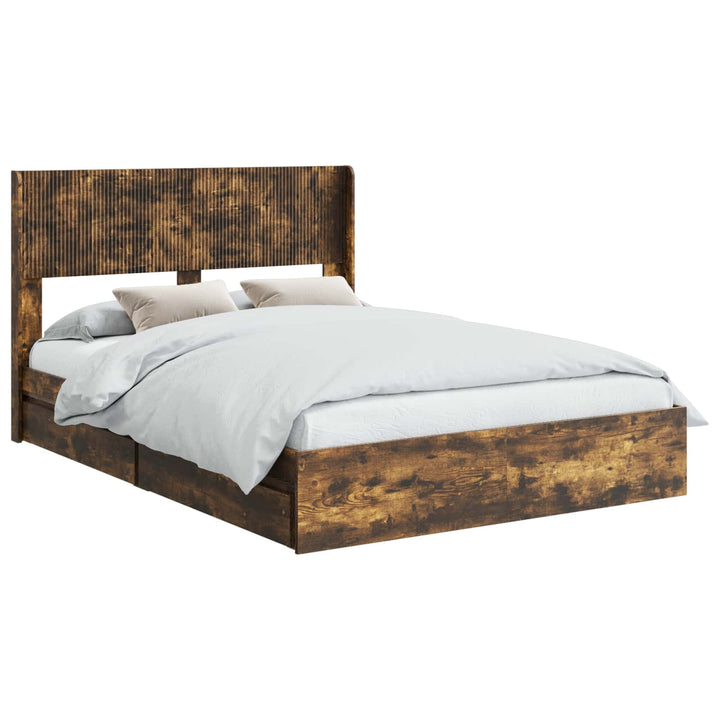 Sengestel med opbevaring og hovedgærde Røget eg 135 x 190 cm