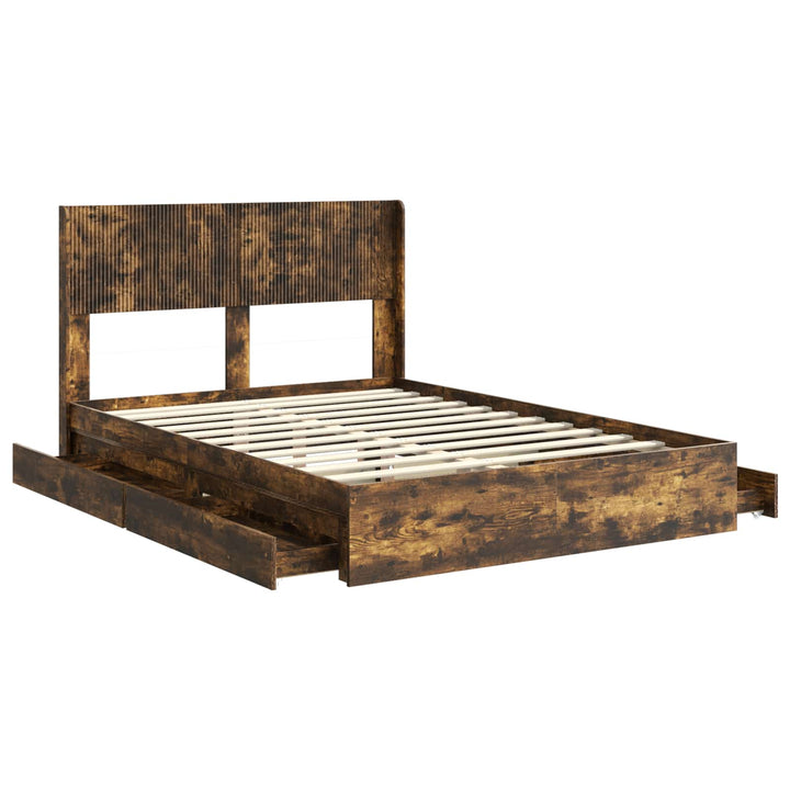 Sengestel med opbevaring og hovedgærde Røget eg 135 x 190 cm