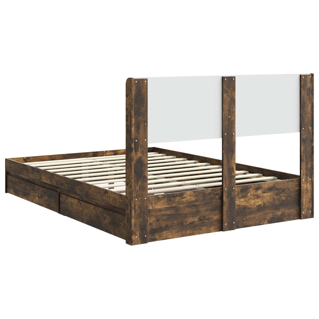 Sengestel med opbevaring og hovedgærde Røget eg 135 x 190 cm