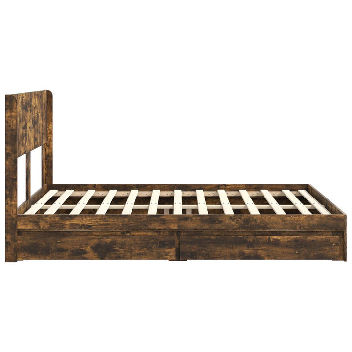 Sengestel med opbevaring og hovedgærde Røget eg 135 x 190 cm