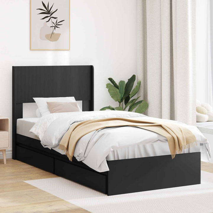 Sengestel med opbevaring og hovedgærde Sort 100 x 200 cm