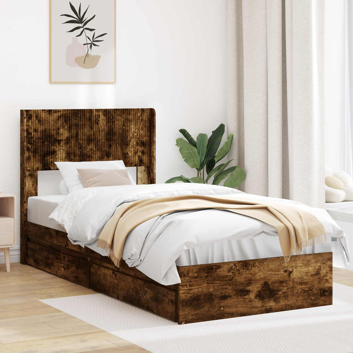 Sengestel med opbevaring og hovedgærde Røget eg 100 x 200 cm