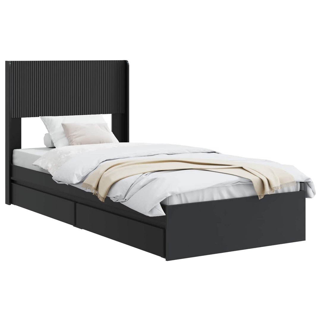 Sengestel med opbevaring og hovedgærde Sort 75 x 190 cm