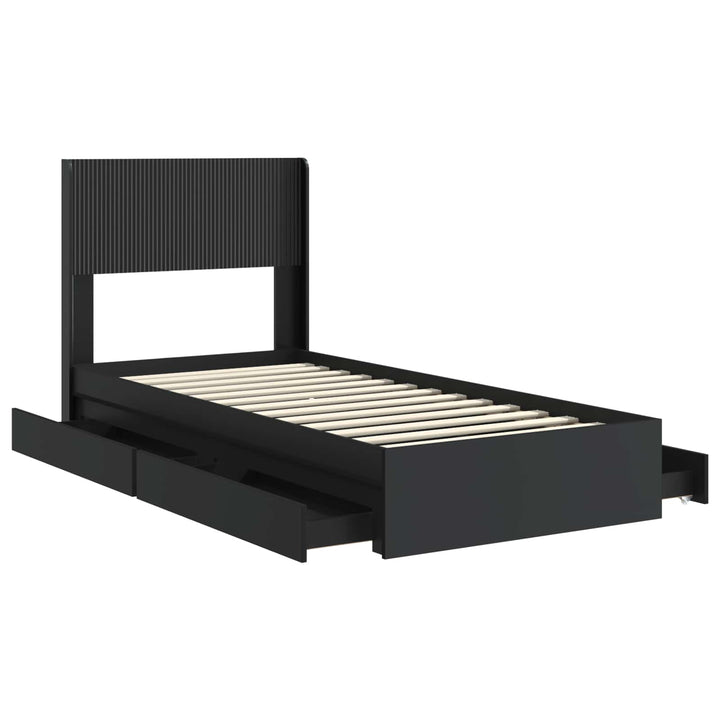 Sengestel med opbevaring og hovedgærde Sort 75 x 190 cm