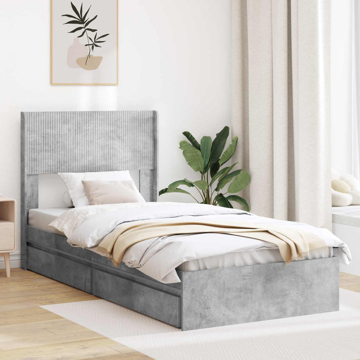 Sengestel med opbevaring og hovedgærde Betongrå 75 x 190 cm