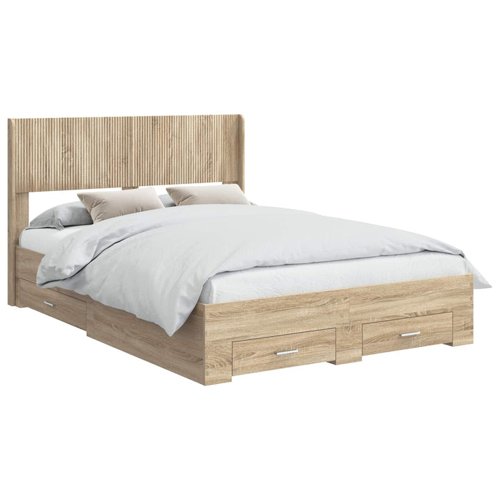 Sengestel med opbevaring og hovedgærde Sonoma-eg 150 x 200 cm