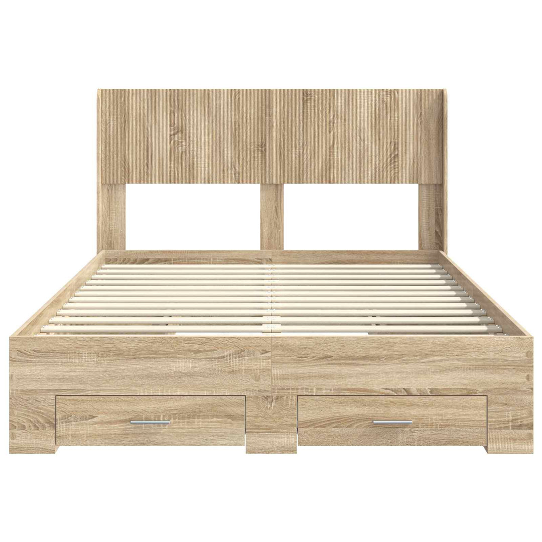 Sengestel med opbevaring og hovedgærde Sonoma-eg 150 x 200 cm
