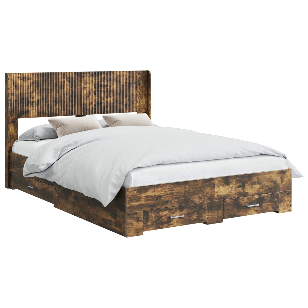 Sengestel med opbevaring og hovedgærde Røget eg 140 x 190 cm