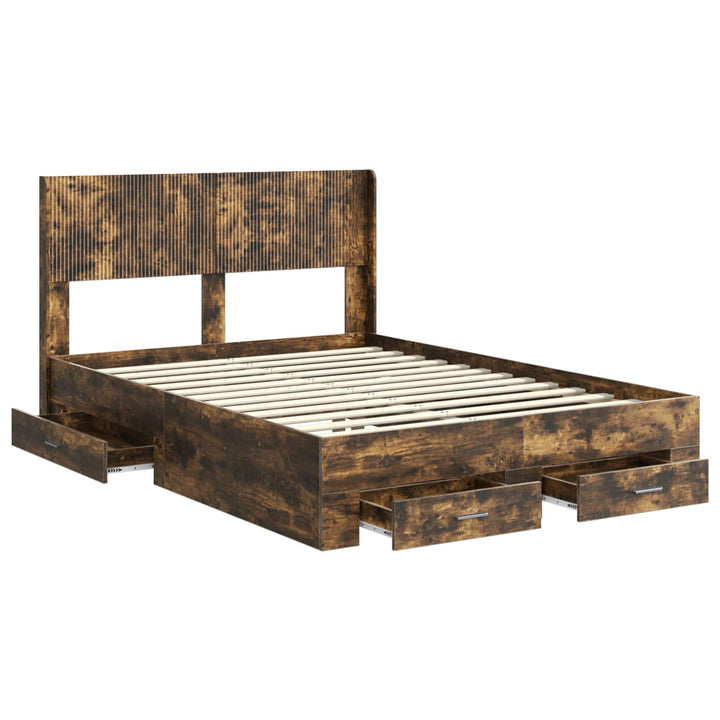 Sengestel med opbevaring og hovedgærde Røget eg 140 x 190 cm