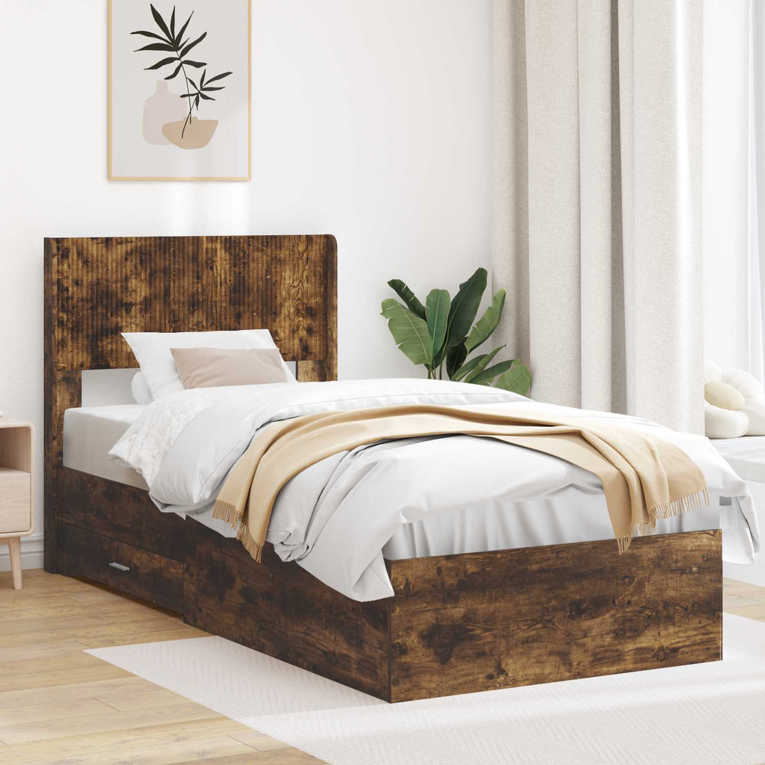 Sengestel med opbevaring og hovedgærde Røget eg 100 x 200 cm