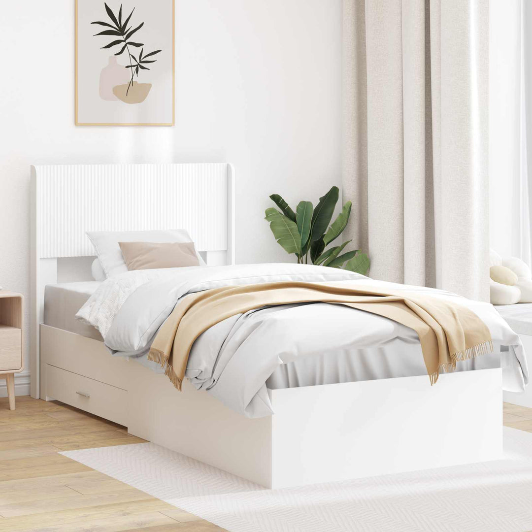 Sengestel med opbevaring og hovedgærde Hvid 90 x 190 cm