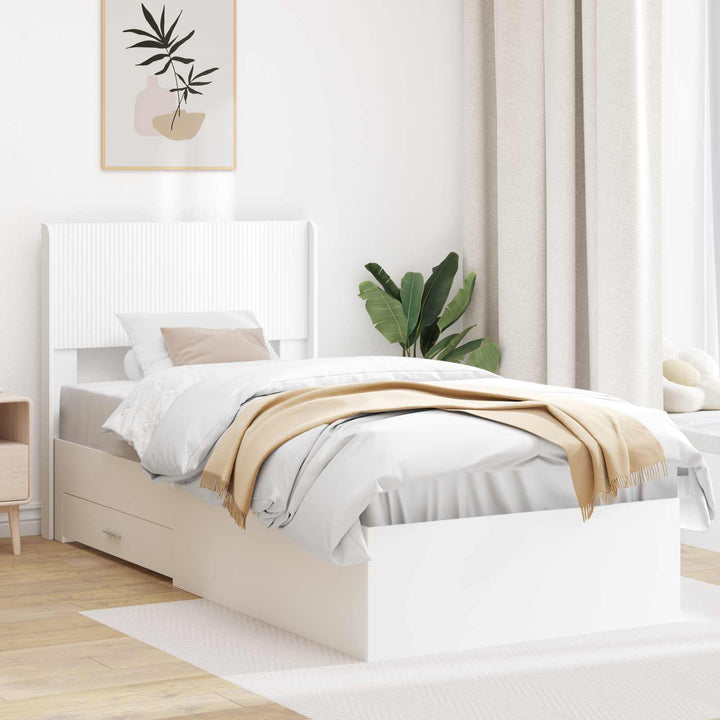 Sengestel med opbevaring og hovedgærde Hvid 90 x 190 cm