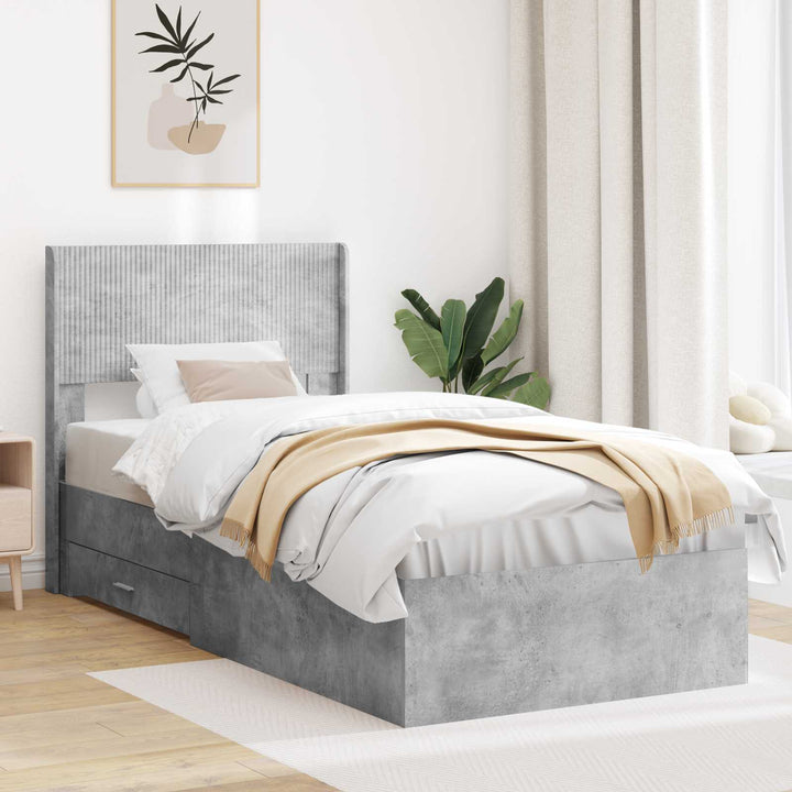 Sengestel med opbevaring og hovedgærde Betongrå 90 x 190 cm