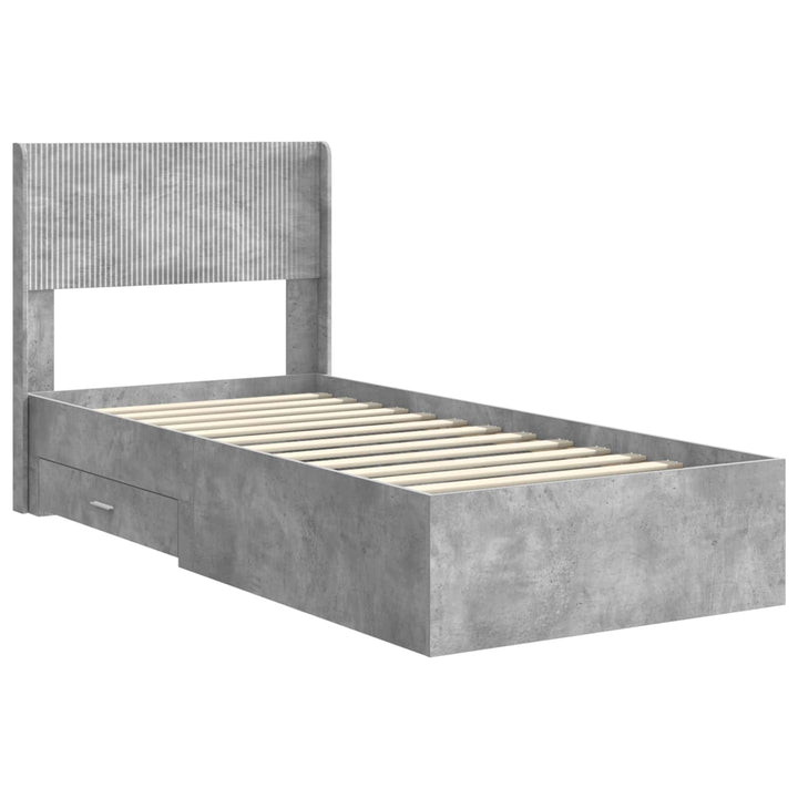 Sengestel med opbevaring og hovedgærde Betongrå 90 x 190 cm