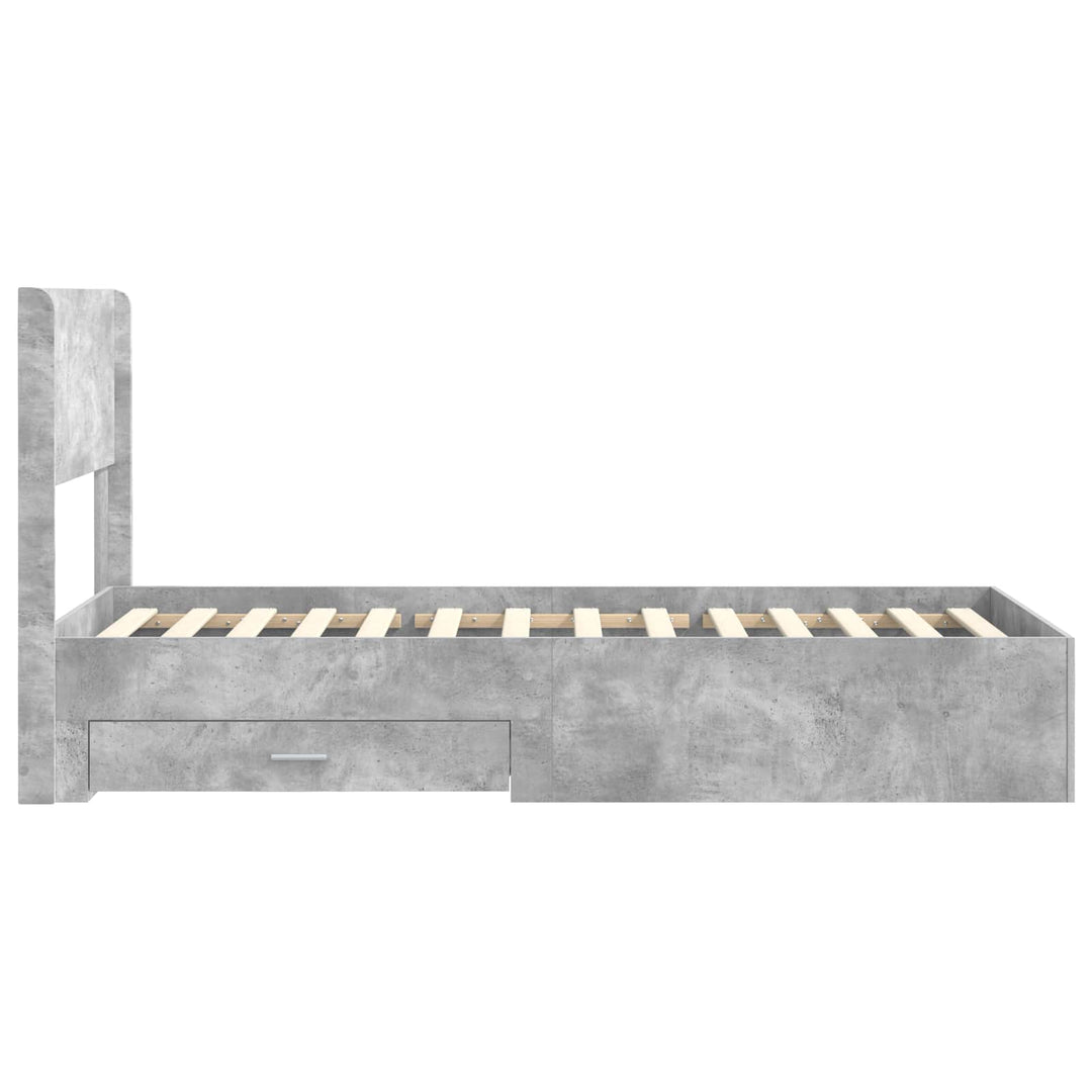 Sengestel med opbevaring og hovedgærde Betongrå 90 x 190 cm
