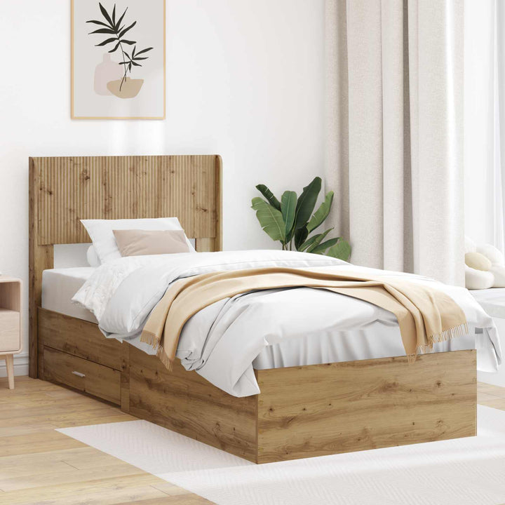 Sengestel med opbevaring og hovedgærde Artisan-eg 90 x 190 cm