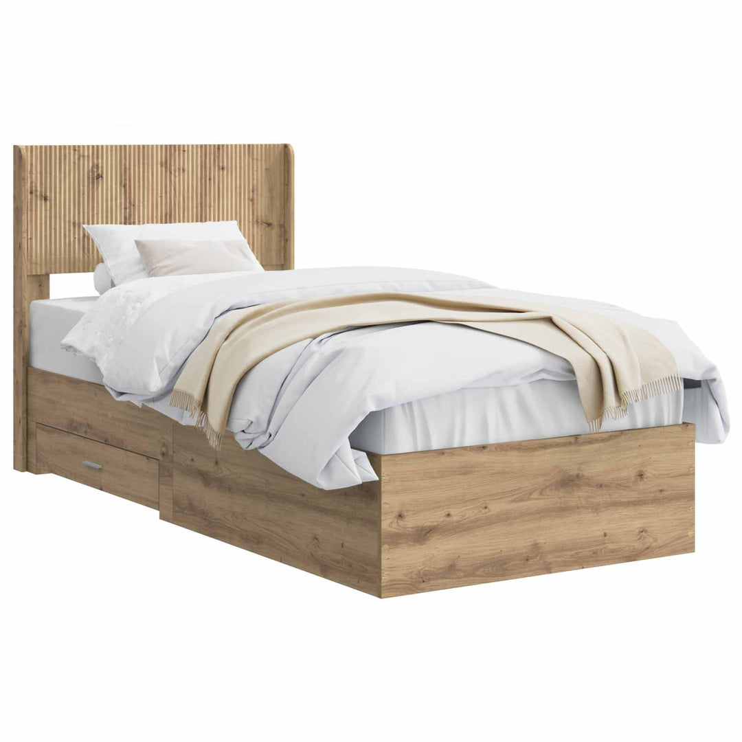 Sengestel med opbevaring og hovedgærde Artisan-eg 90 x 190 cm
