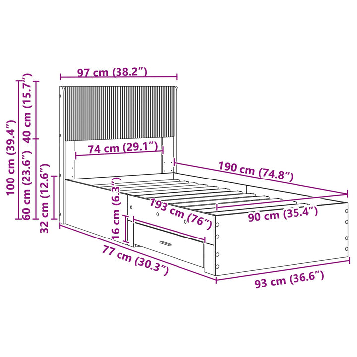 Sengestel med opbevaring og hovedgærde Artisan-eg 90 x 190 cm