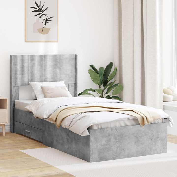 Sengestel med opbevaring og hovedgærde Betongrå 75 x 190 cm