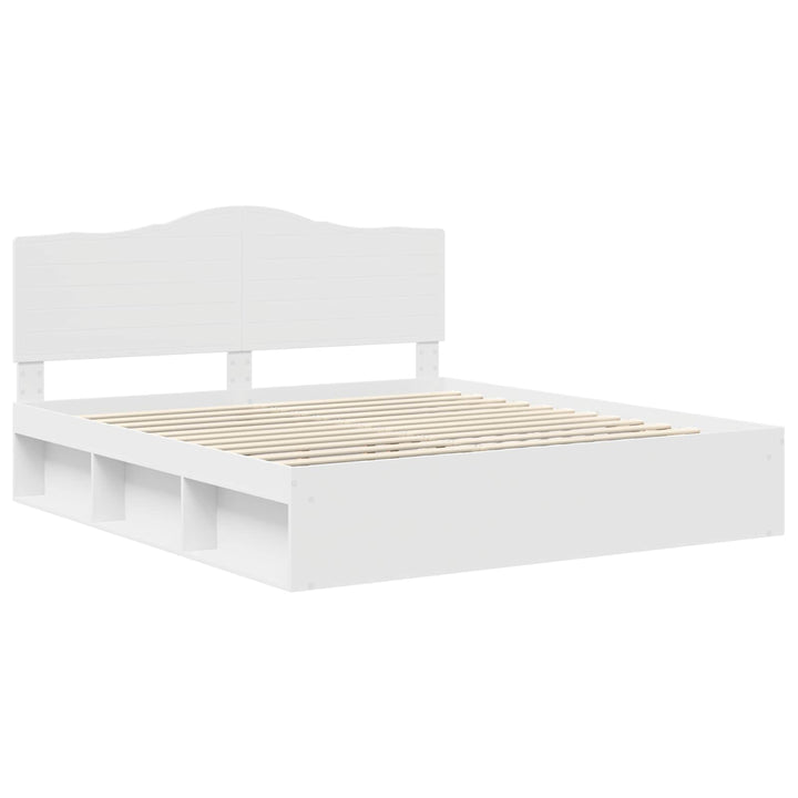 Sengestel med hovedgærde Hvid 200 x 200 cm Massiv fyrretræ