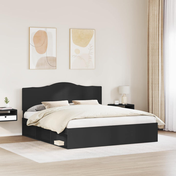 Sengestel med hovedgærde Sort 180 x 200 cm Massiv fyrretræ