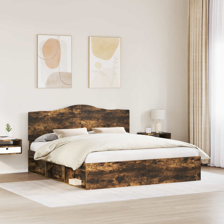 Sengestel med hovedgærde Røget eg 180 x 200 cm Massiv fyrretræ